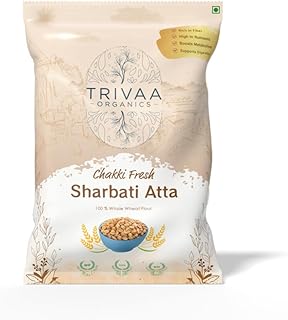 TRIVAA ORGANICS 100% Whole Wheat Atta - (Premium MP Sharbati) Freshly Milled After Order Hand Picked Grains Low Temperature Grinding High Protein 0% Maida No Preservatives 90-Days Shelf Life Non GMO Chemical & Pesticide Free (5KG x Pack of 1)