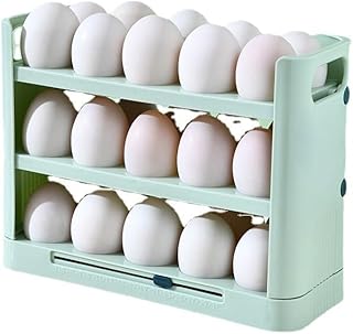 HomeCloud 30 Grid Egg Holder - 3-Layer Flip Storage Container for Refrigerator Door, Plastic Reusable Large Capacity Organizer (Green)