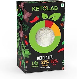 Ketolab Keto Aata Flour, 500 Gms, 1 Pack, 1g Net Carb & 23% High Protein/Soft Roti, Identical to Wheat Flour, Ultra Low Carb, Pre-Biotic High Fibre, Low GI, Keto Diet, Weight Loss, Diabetic Friendly