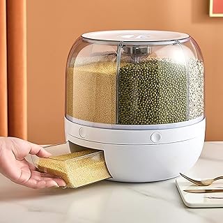MosQuick Food Storage Containers Rice Dispenser Countertop Cereal Grain Pulses Container 6 Grid Durable Lid Rotating Containers For Kitchen,Containers For Storage, Grain Storage Containers, Brown
