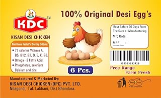KDC Organic Desi Eggs – Pure Gavran Murgi Ke Eggs | Free Grazing & Naturally Raised | Rich in Protein, Omega-3 & Nutrition | Farm Fresh – 6 Eggs