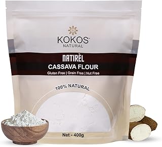 Kokos Natural Cassava Flour - 100% Natural Whole Food, Paleo Friendly, Vegan, Gluten Free, Grain Free, Nut Free - 400 Gm. Indian Regional Names: Sabudana Aata, Tapioca Flour, Maravalli Kilangu | Pack of 1