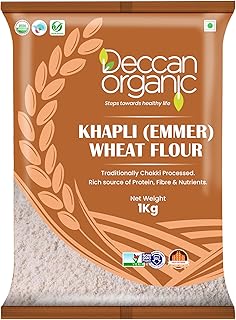 Deccan Organic Khapli Emmer Wheat Atta Flour, Brown, 1000 gm Pouch