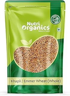 Nutri Organics Pure Whole Khapli Emmer Wheat - 2kg | High Fibre & Easy to Digest | Whole Grain for Weight Management | Natural & Unpolished Emmer