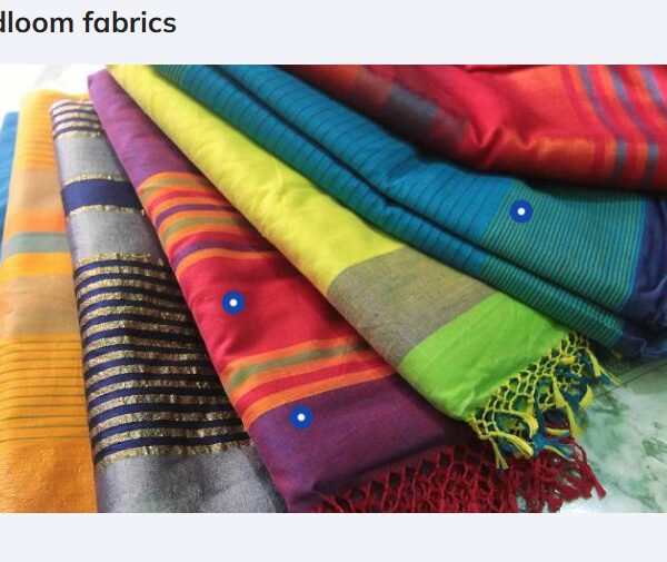 Handloom Cotton Saree – Orange & Blue
